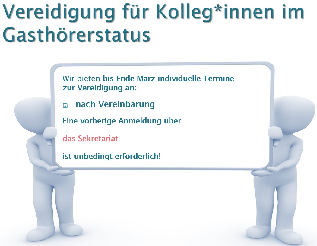 Das Bild gibt an, das Vereidigungstermine mit dem Sekretariat abgesprochen werden müssen.